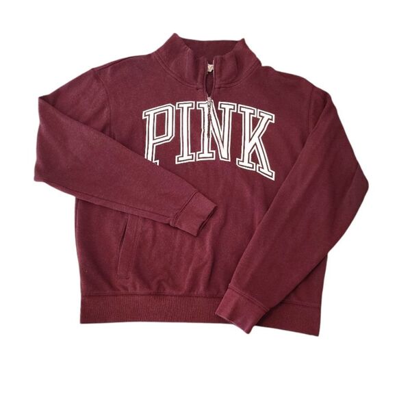 PINK VS 2014 Maroon Red White Logo Quarter Zip Pullover Sweatshirt Medium - Picture 8 of 13